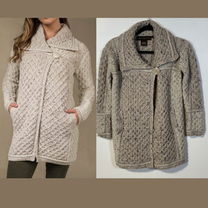 Inis Crafts Cardigan Womens Medium Beige Merino Wool Fisherman Irish Chunky Knit